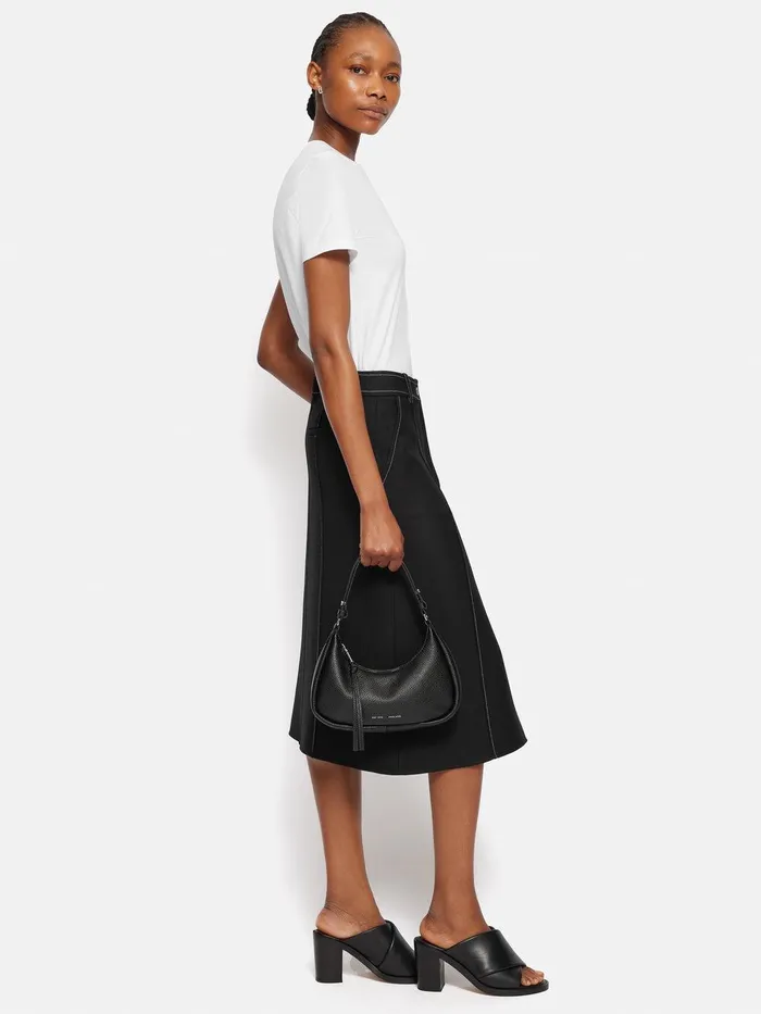 Women Leather Crescent Bag Small Black Jigsaw Party