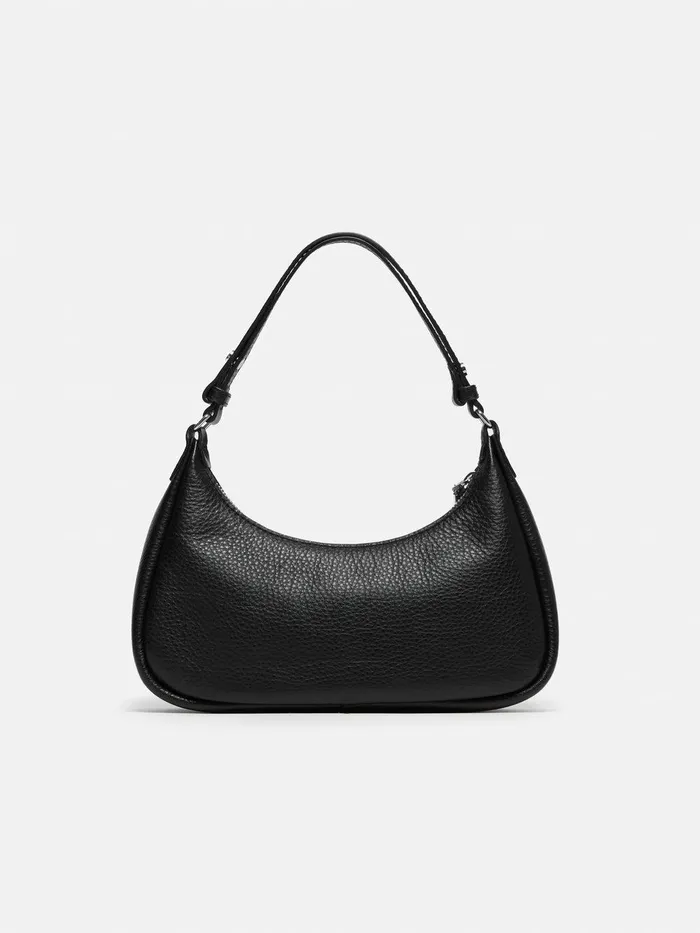 Women Leather Crescent Bag Small Black Jigsaw Party