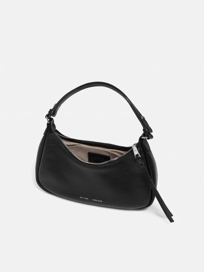 Women Leather Crescent Bag Small Black Jigsaw Party