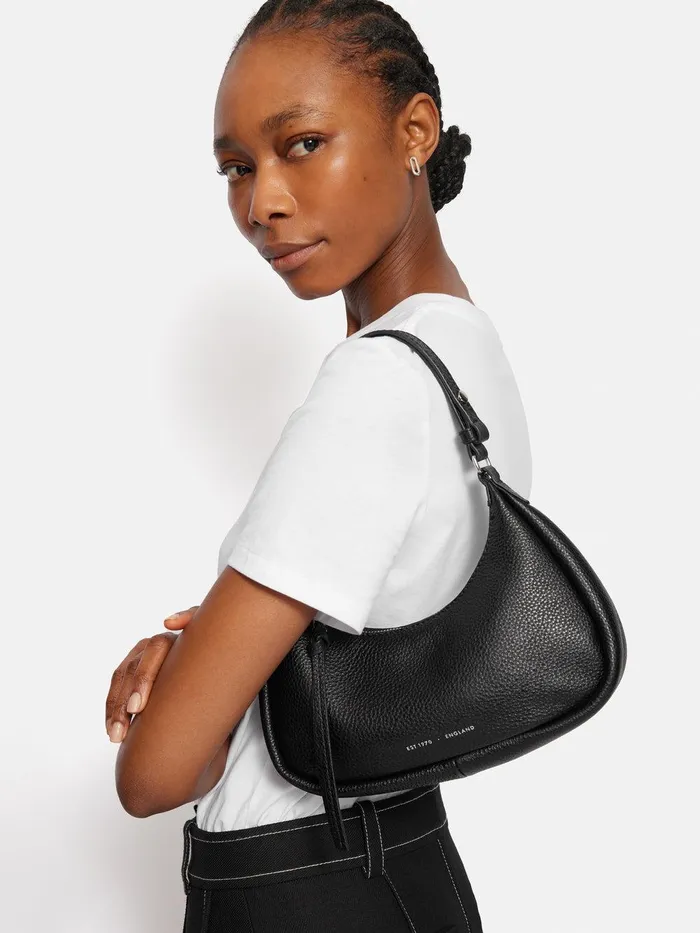 Women Leather Crescent Bag Small Black Jigsaw Party