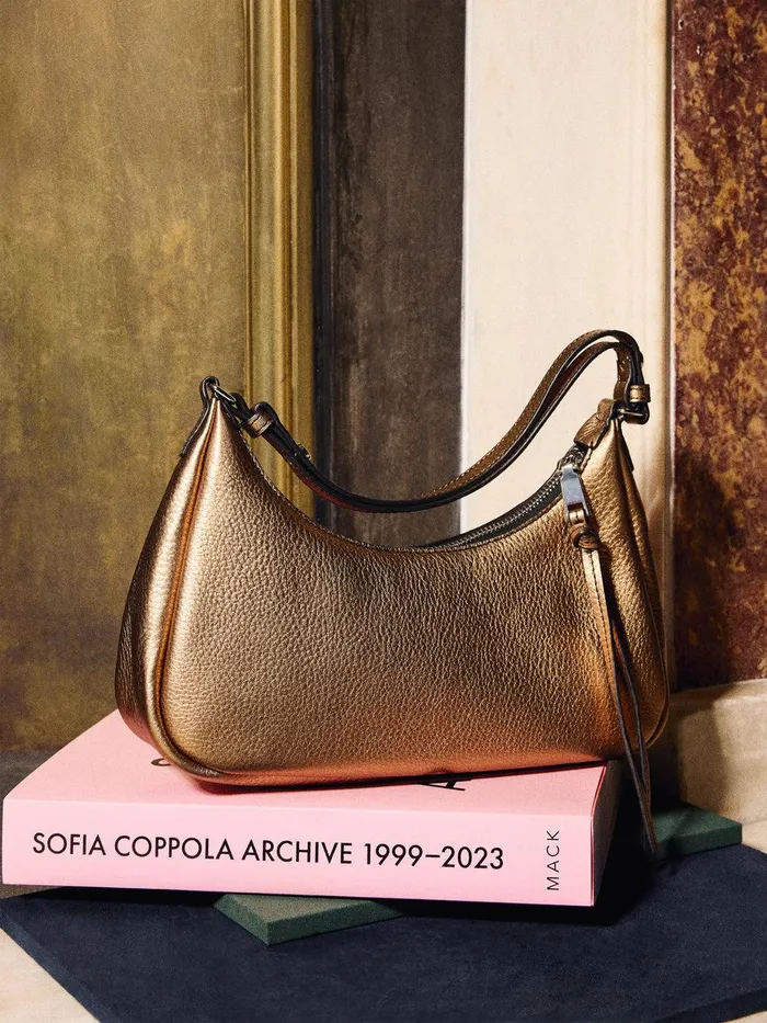 Women Leather Crescent Shoulder Bag Copper Jigsaw Party