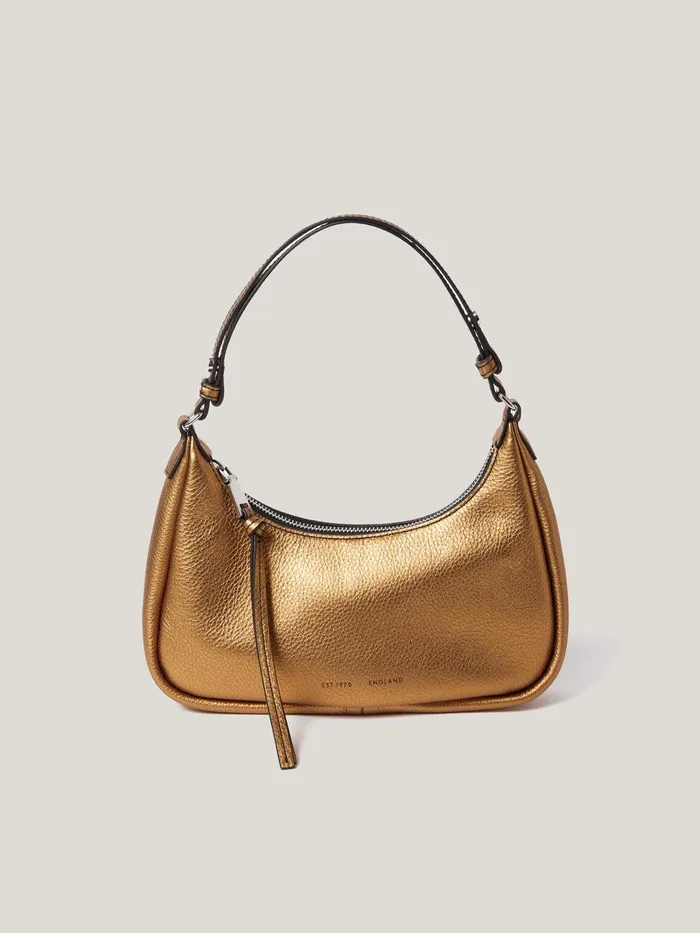 Women Leather Crescent Shoulder Bag Copper Jigsaw Party