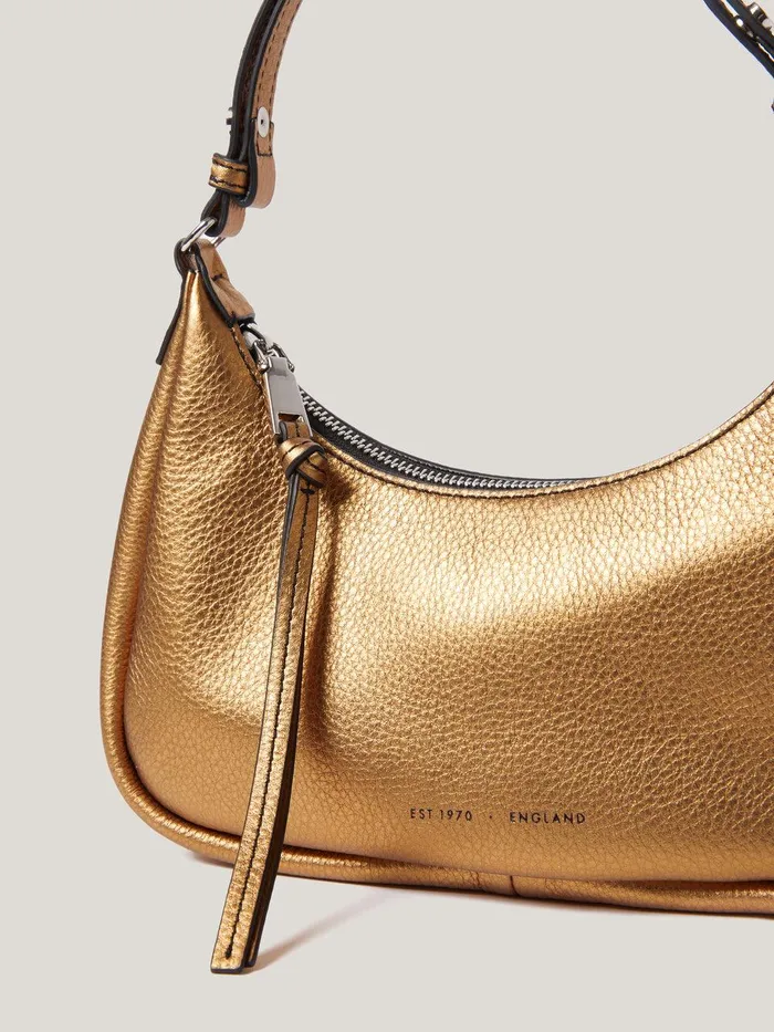 Women Leather Crescent Shoulder Bag Copper Jigsaw Party
