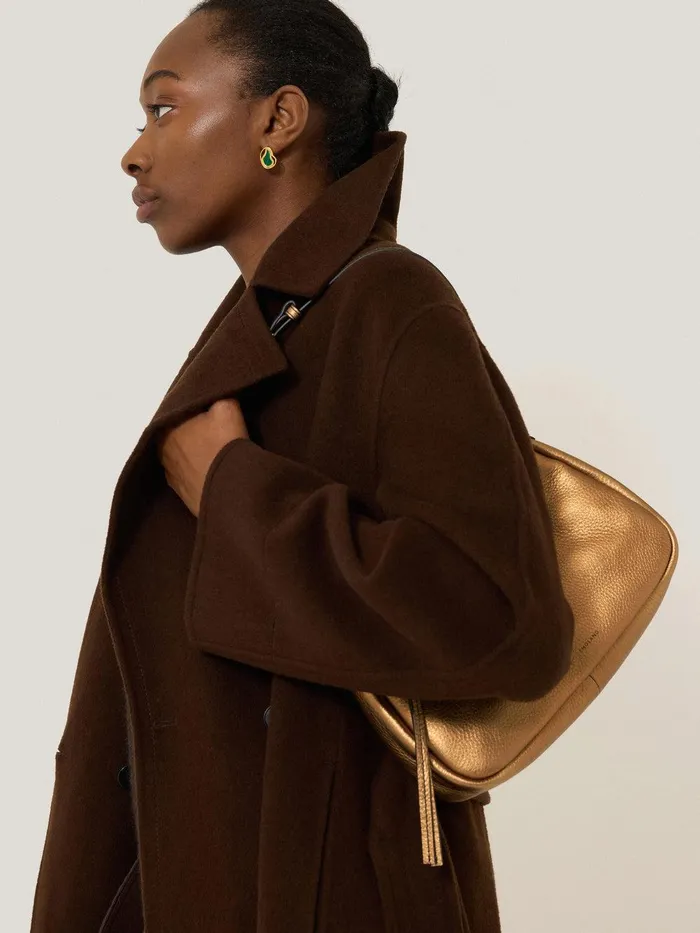 Women Leather Crescent Shoulder Bag Copper Jigsaw Party