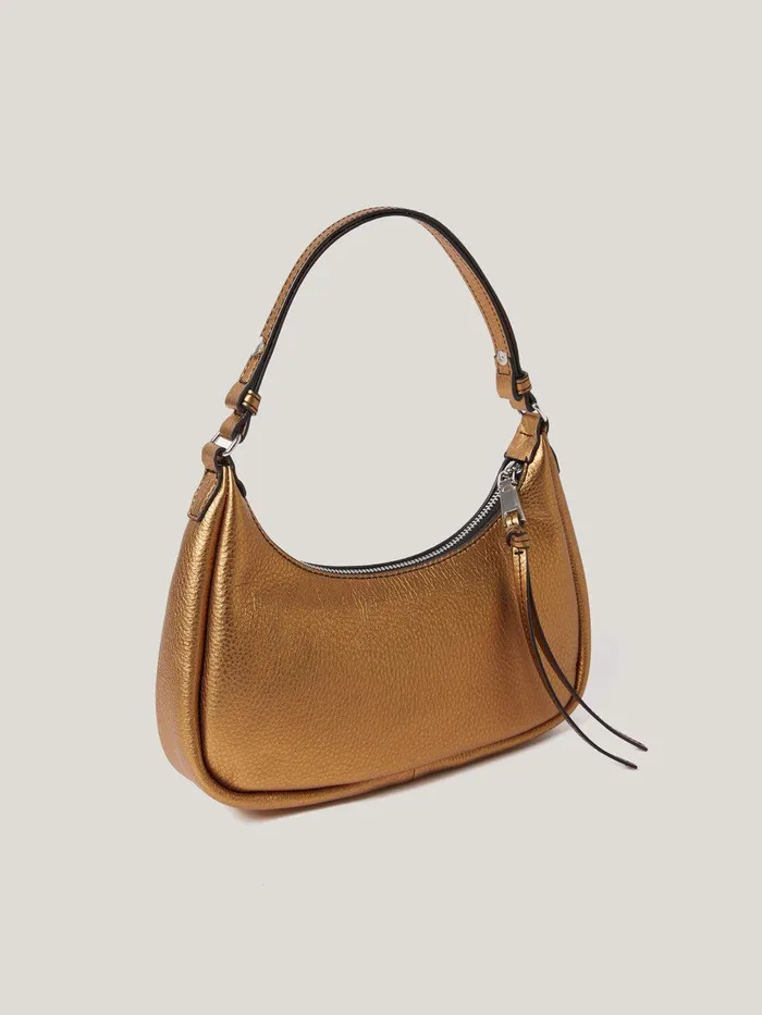 Women Leather Crescent Shoulder Bag Copper Jigsaw Party