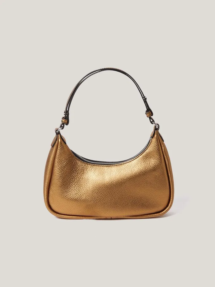 Women Leather Crescent Shoulder Bag Copper Jigsaw Party