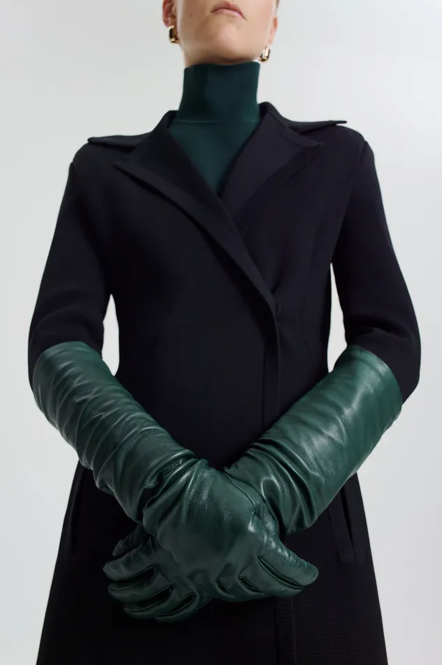 Women LEATHER GLOVES DARK GREEN Leather Scanlan Theodore