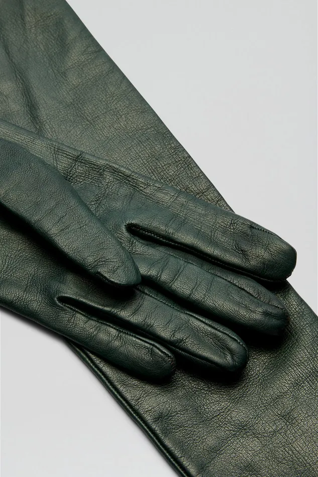Women LEATHER GLOVES DARK GREEN Leather Scanlan Theodore