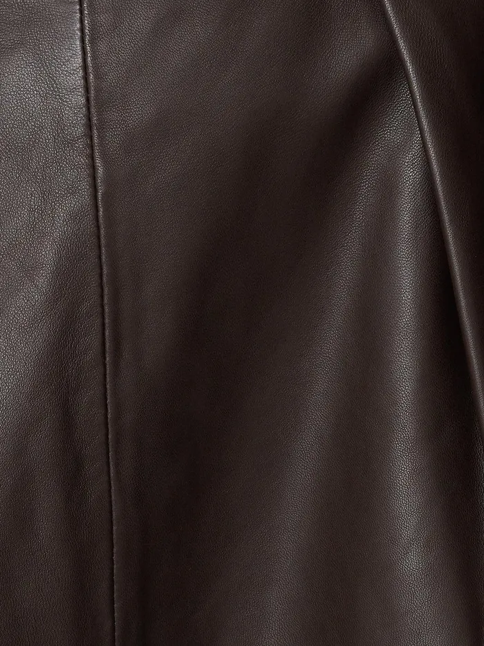 Women Leather Pleat Midi Skirt Brown Jigsaw Skirts