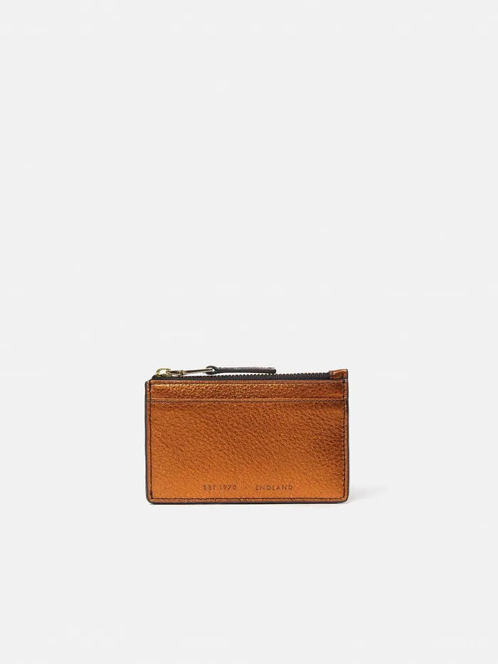 Women Leather Ziptop Card Holder Copper Jigsaw Wallets and Card Holders
