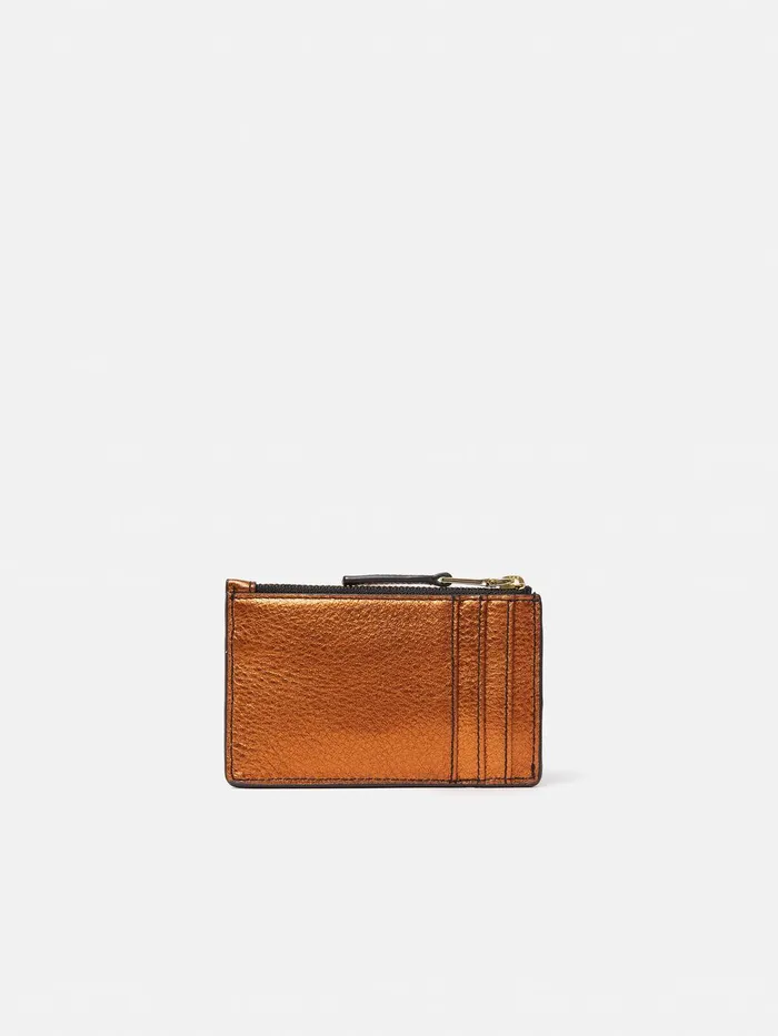 Women Leather Ziptop Card Holder Copper Jigsaw Wallets and Card Holders