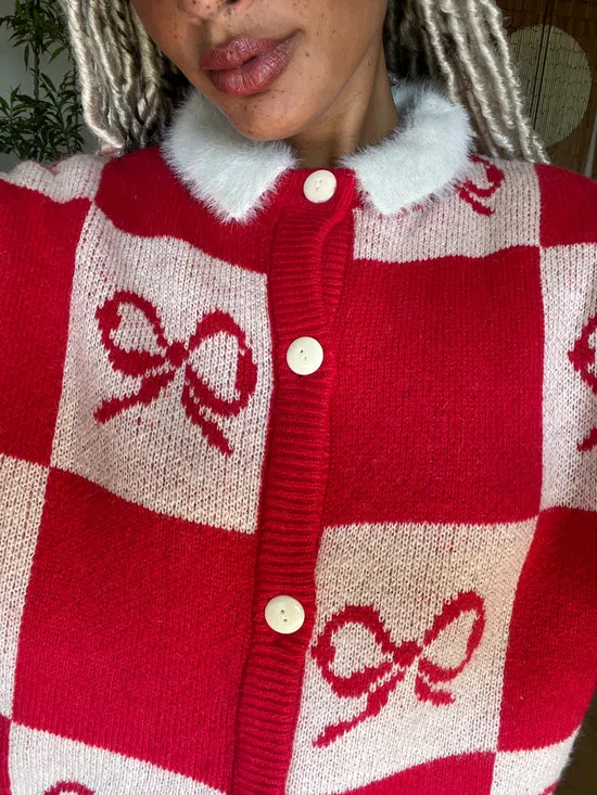 Women Lisa Says Gah Lauda Cardi Cherry Bow Check Tops