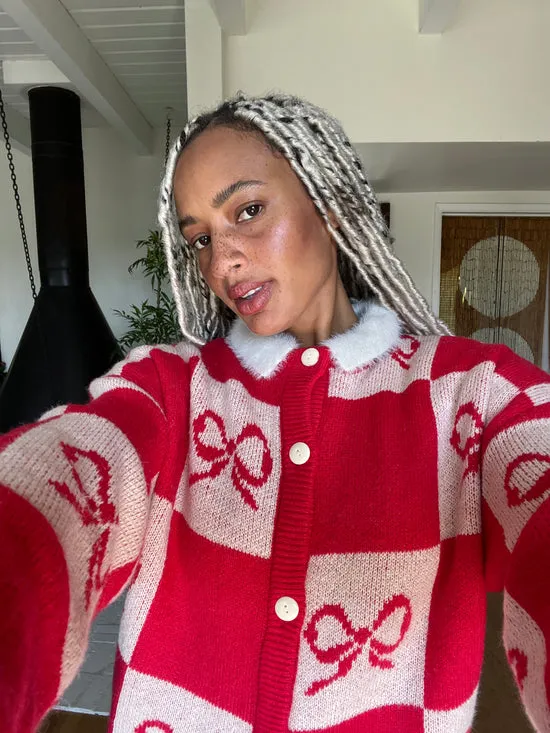Women Lisa Says Gah Lauda Cardi Cherry Bow Check Tops