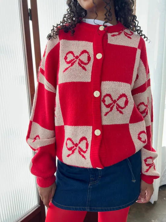 Women Lisa Says Gah Lauda Cardi Cherry Bow Check Tops