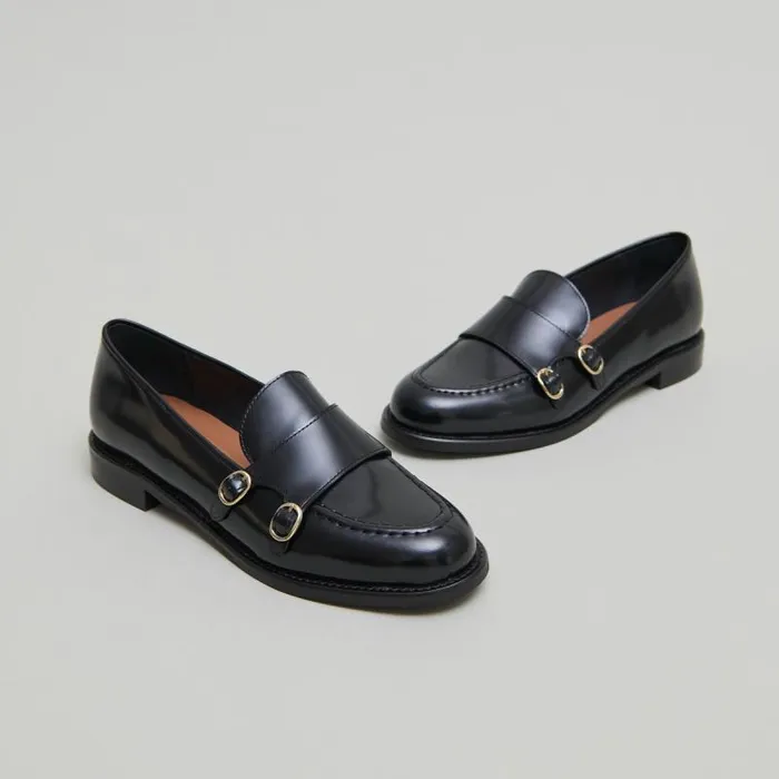Women Loafers With Adjustable Buckles Black JONAK Loafers