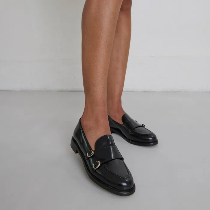 Women Loafers With Adjustable Buckles Black JONAK Loafers