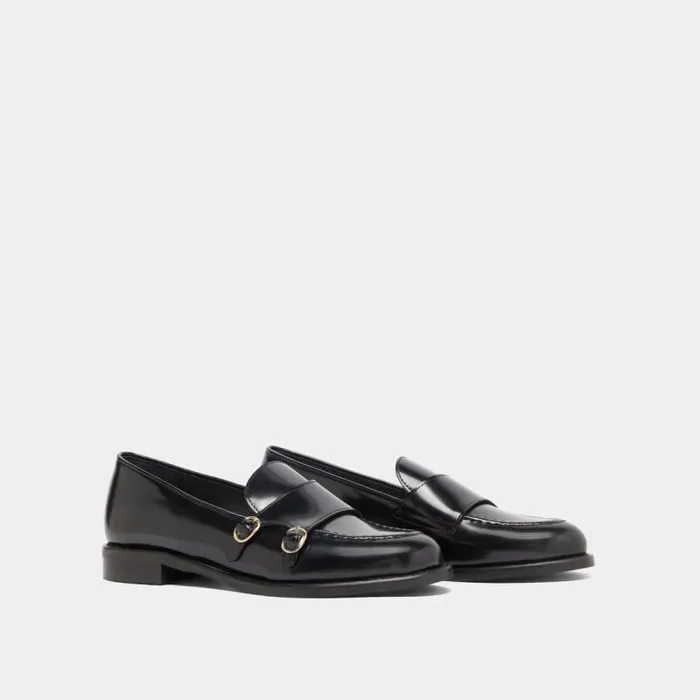 Women Loafers With Adjustable Buckles Black JONAK Loafers