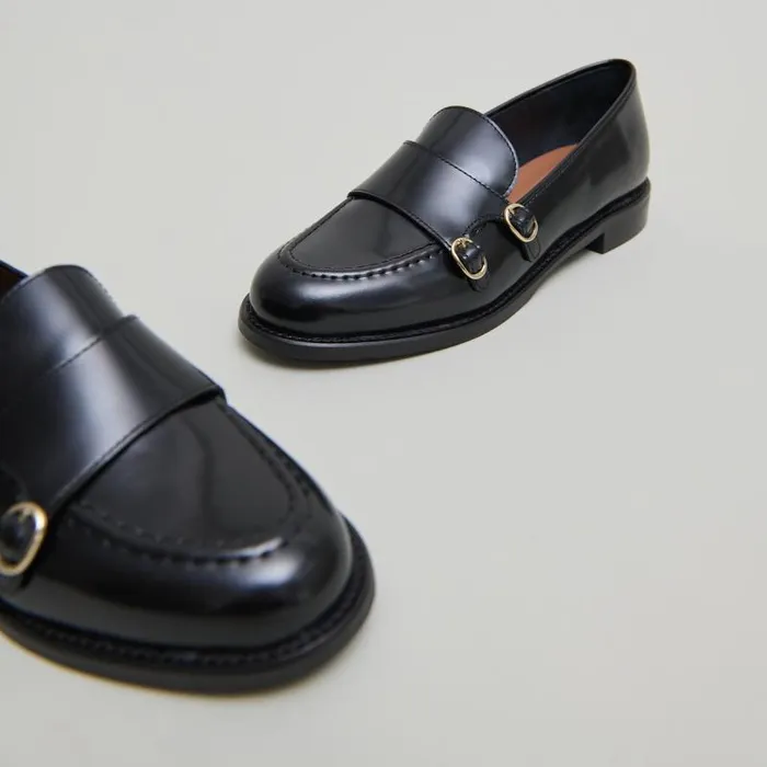 Women Loafers With Adjustable Buckles Black JONAK Loafers
