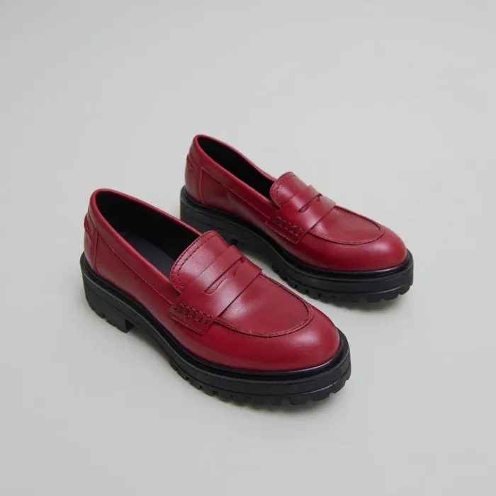 Women Loafers With Notched Soles Red JONAK Loafers