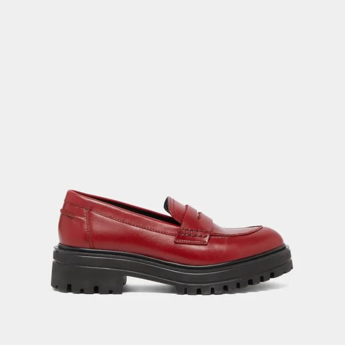 Women Loafers With Notched Soles Red JONAK Loafers