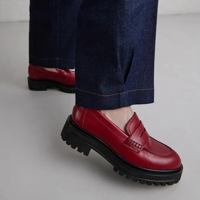 Women Loafers With Notched Soles Red JONAK Loafers