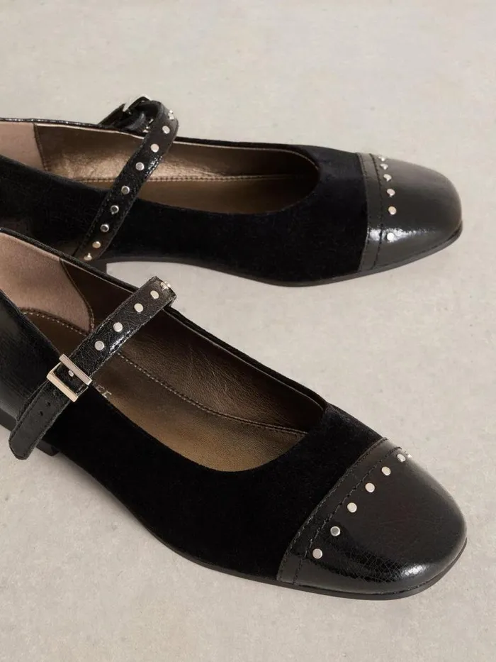 Women Loral Stud Mary Jane Pure Black White Stuff Mary Jane Shoes Women Loral Stud Mary Jane Pure Black White Stuff Mary Jane Shoes