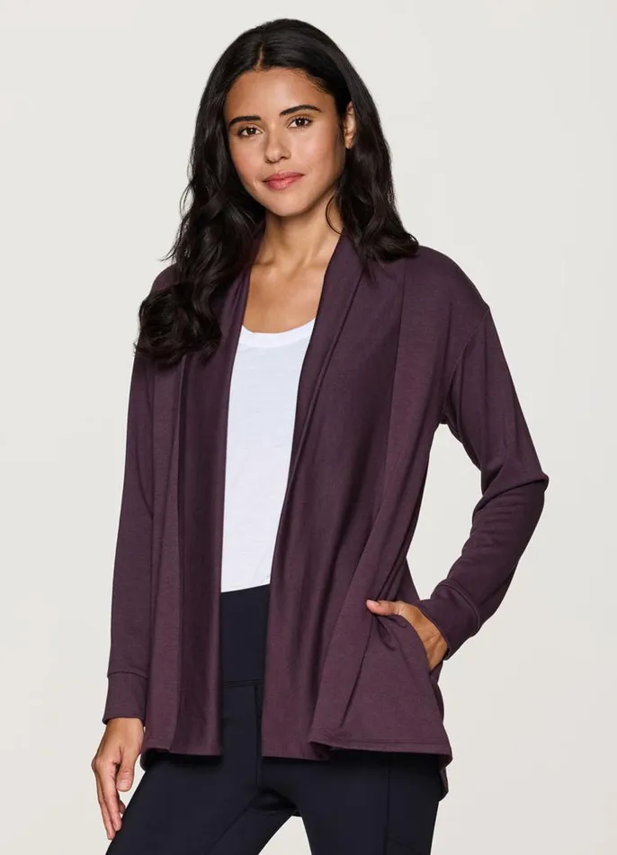 Women Lotus Open Cardigan Plum RBX Active Long Sleeve