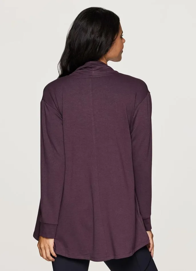 Women Lotus Open Cardigan Plum RBX Active Long Sleeve