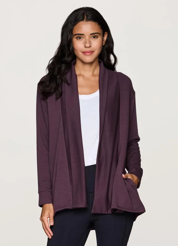 Women Lotus Open Cardigan Plum RBX Active Long Sleeve