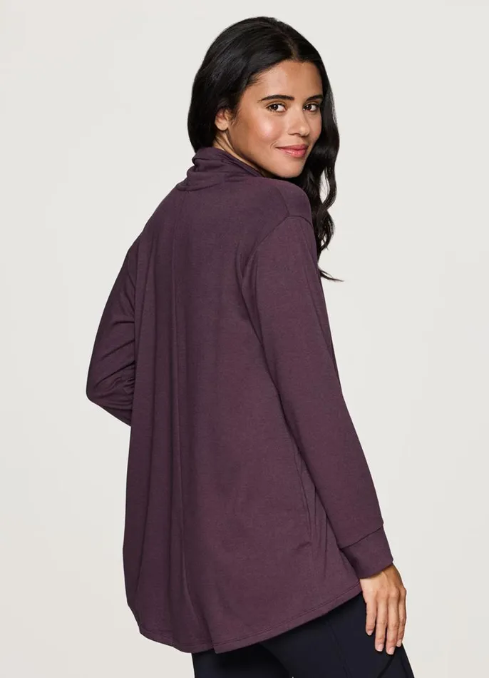 Women Lotus Open Cardigan Plum RBX Active Long Sleeve