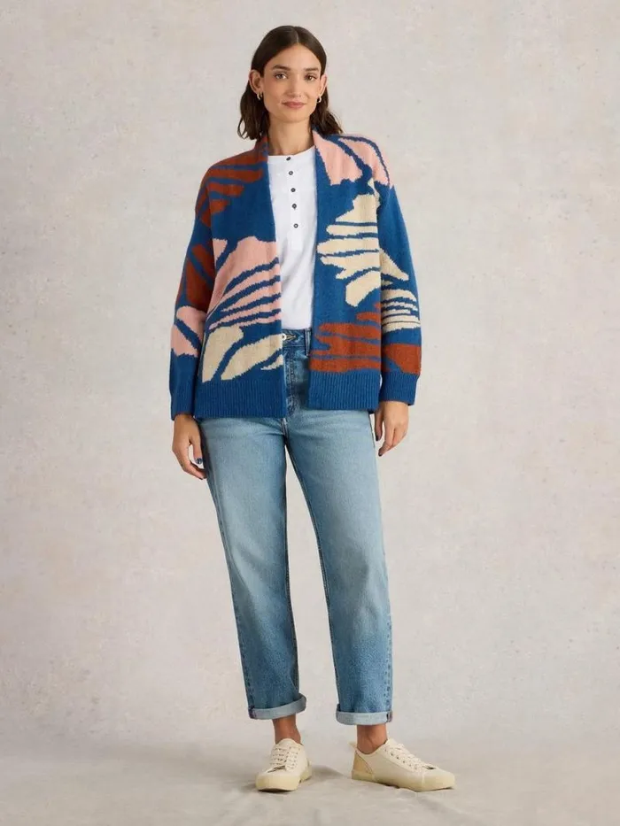 Women LOUISA LONGLINE CARDI Blue Multi White Stuff Knitwear