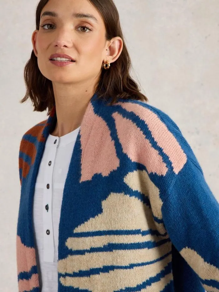 Women LOUISA LONGLINE CARDI Blue Multi White Stuff Knitwear