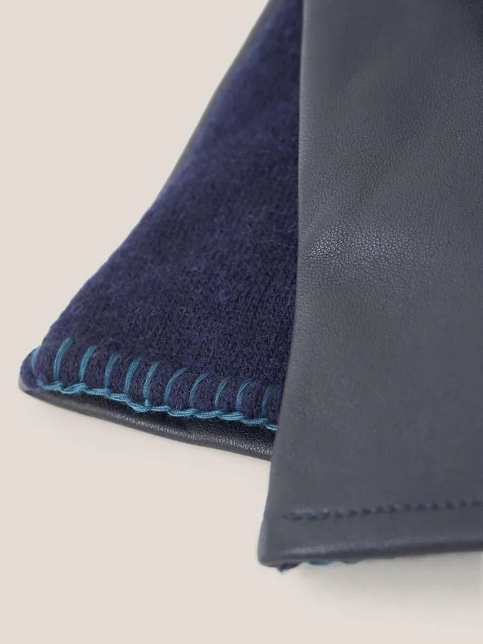 Women Lucie Leather Glove Dark Navy White Stuff Hats and Gloves