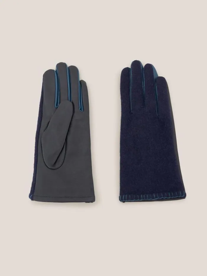 Women Lucie Leather Glove Dark Navy White Stuff Hats and Gloves