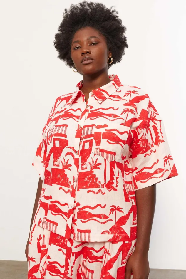 Women Mara Hoffman Extended Sizes Extended Auberon Top Red Cream Women Mara Hoffman Extended Sizes Extended Auberon Top Red Cream