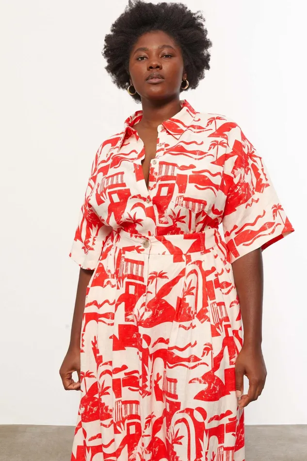 Women Mara Hoffman Extended Sizes Extended Auberon Top Red Cream Women Mara Hoffman Extended Sizes Extended Auberon Top Red Cream