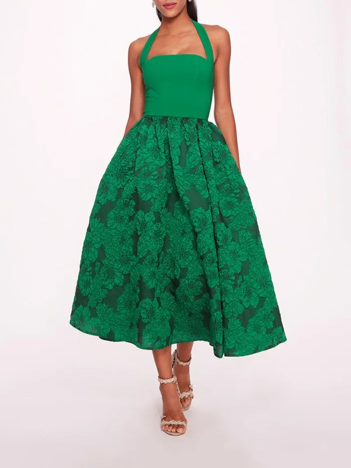 Women Marchesa Marchesa Notte Calathea Halter Dress Emerald