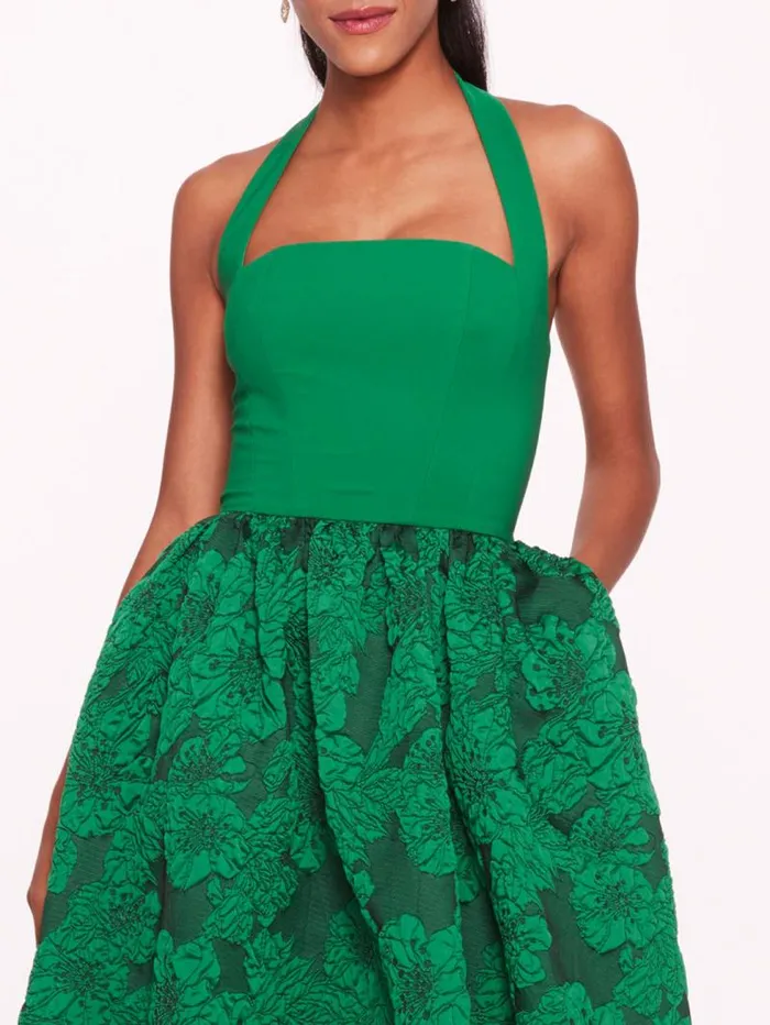Women Marchesa Marchesa Notte Calathea Halter Dress Emerald