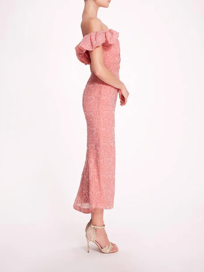 Women Marchesa Marchesa Notte Cloque Midi Dress Pink