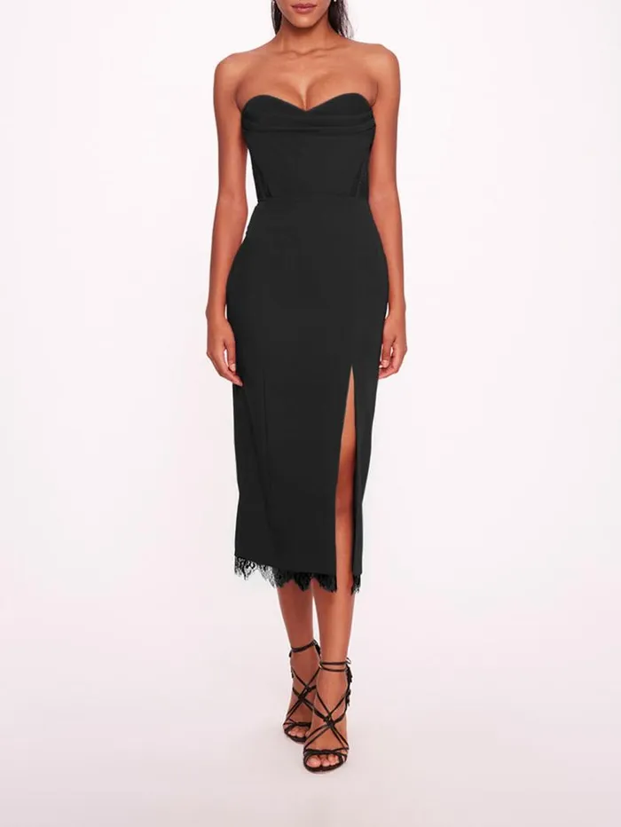Women Marchesa Marchesa Notte Draped Bodice Crepe Dress Black