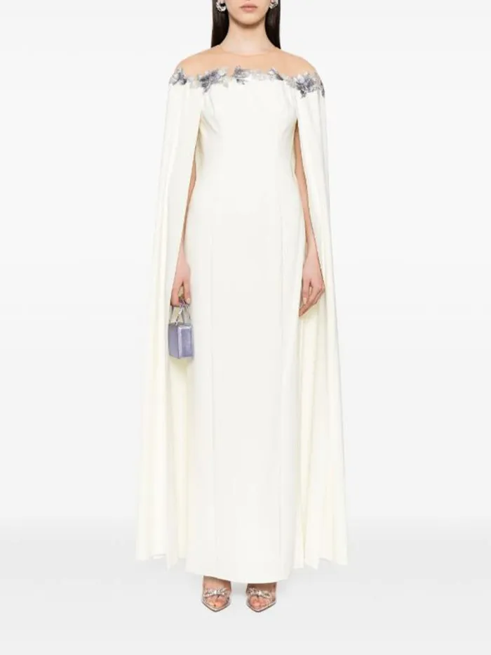 Women Marchesa Marchesa Notte Embroidered Illusion Gown Ivory