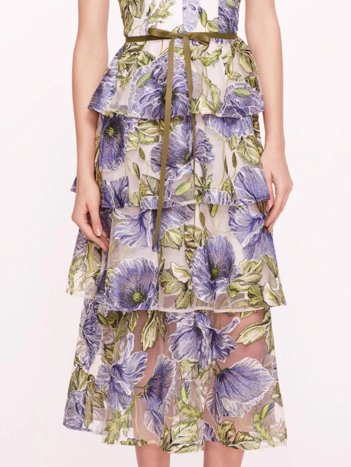 Women Marchesa Marchesa Notte Embroidered Plunging Midi Dress Blue White
