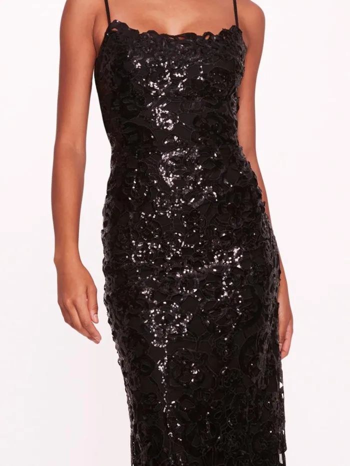 Women Marchesa Marchesa Notte Floral Sequin Midi Dress Black