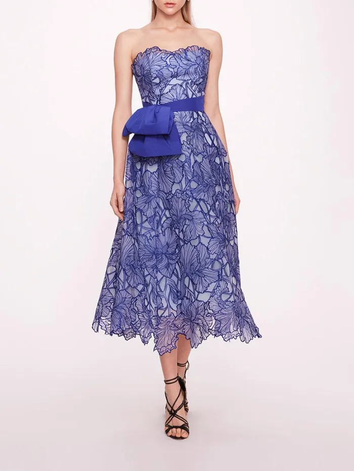 Women Marchesa Marchesa Notte Iris Cutwork Midi Dress Navy