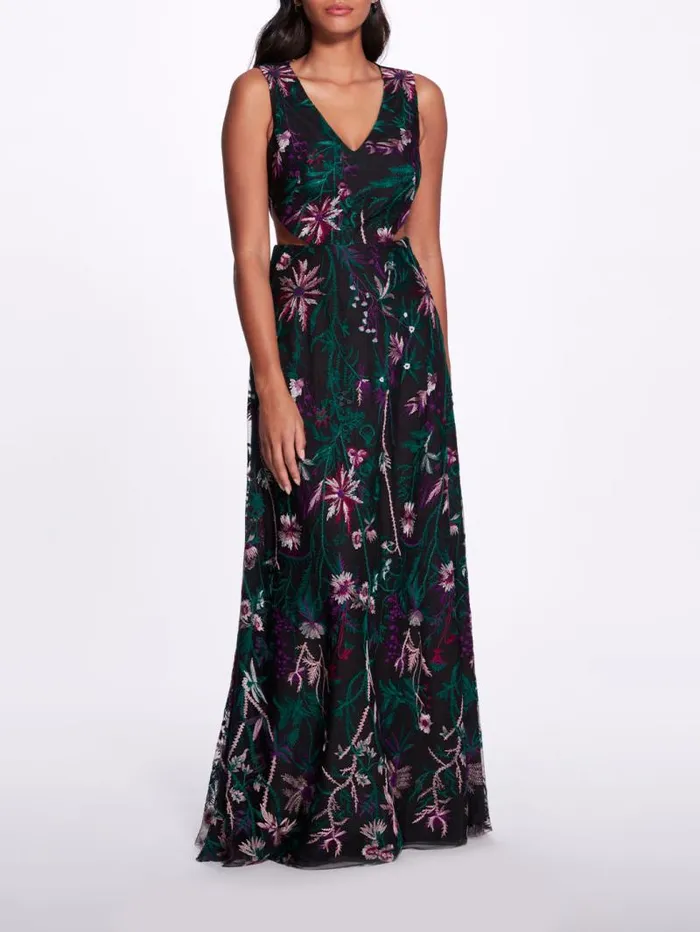 Women Marchesa Marchesa Notte Keyhole Back Floral Gown Black