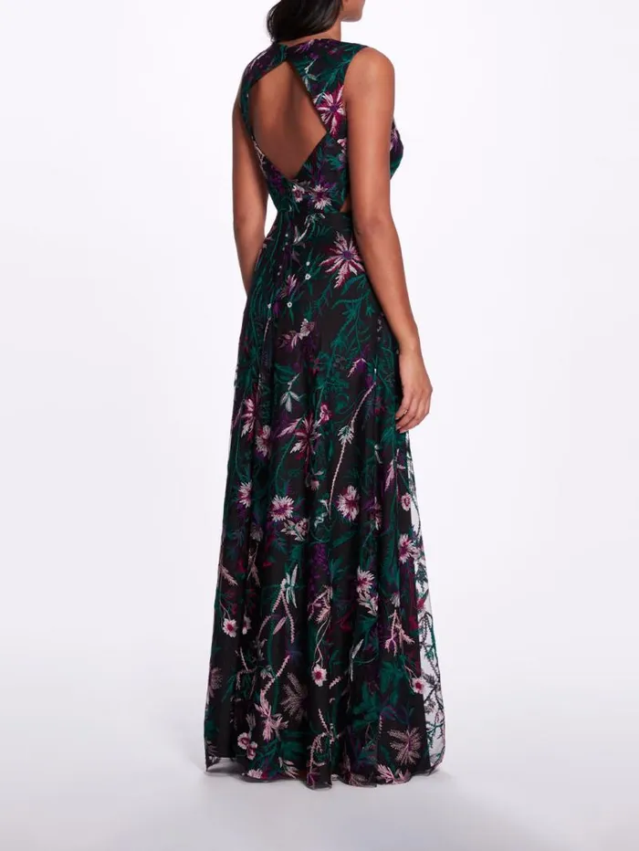Women Marchesa Marchesa Notte Keyhole Back Floral Gown Black