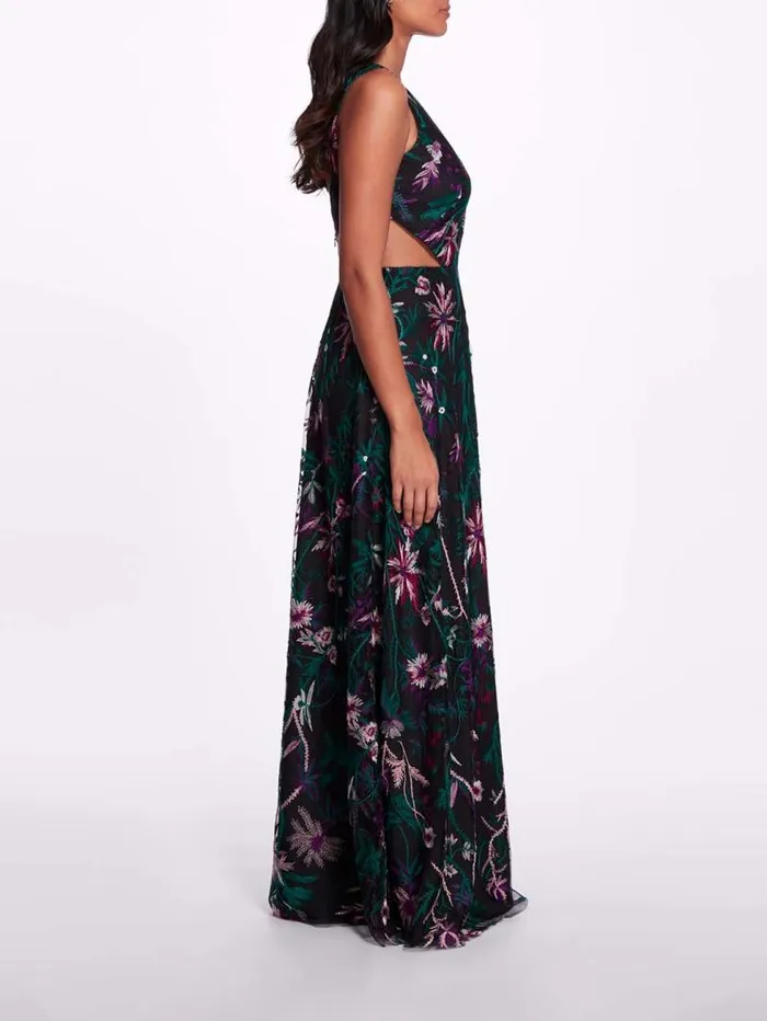 Women Marchesa Marchesa Notte Keyhole Back Floral Gown Black