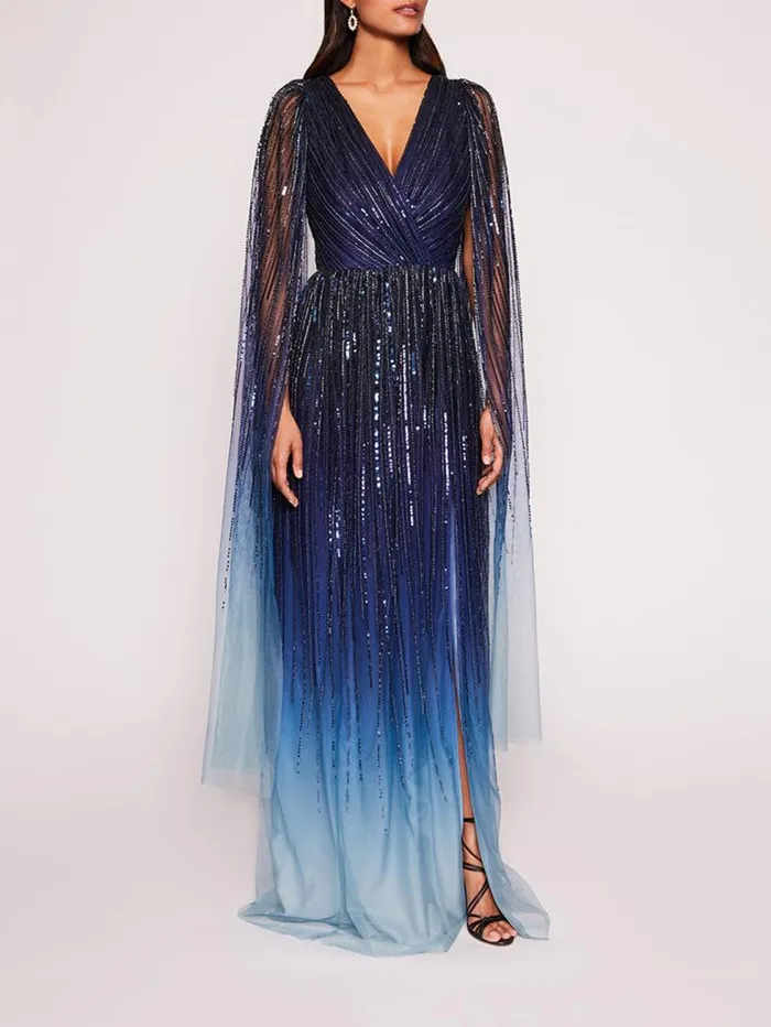 Women Marchesa Marchesa Notte Ombre Beaded Gown Navy Multi