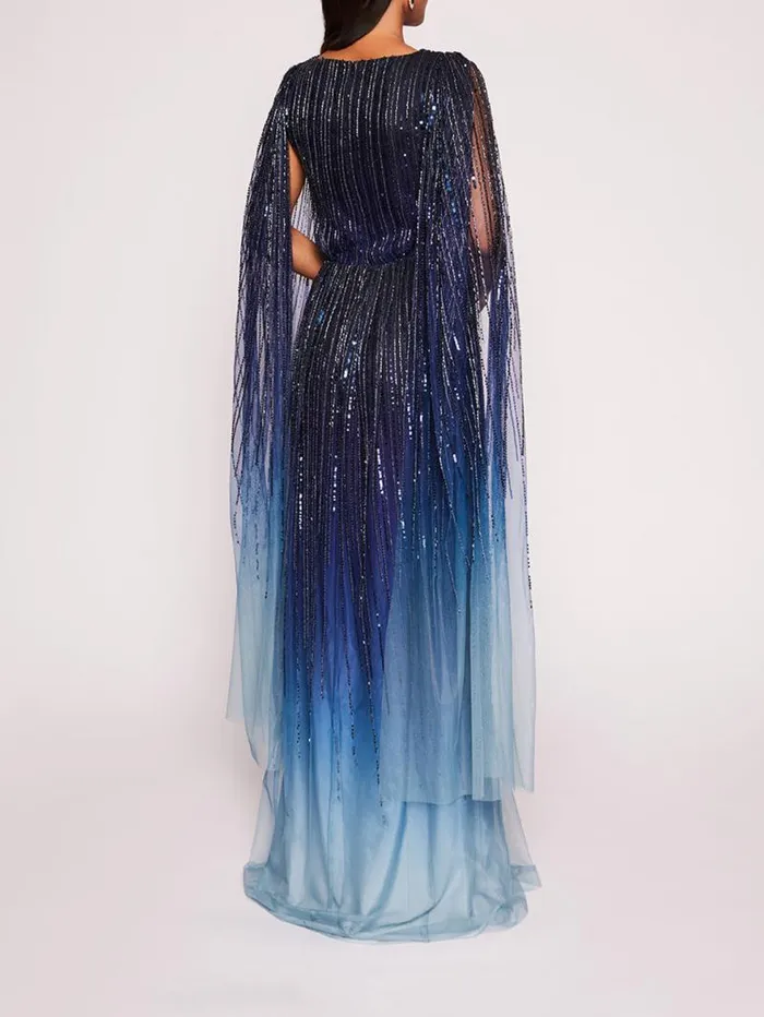 Women Marchesa Marchesa Notte Ombre Beaded Gown Navy Multi
