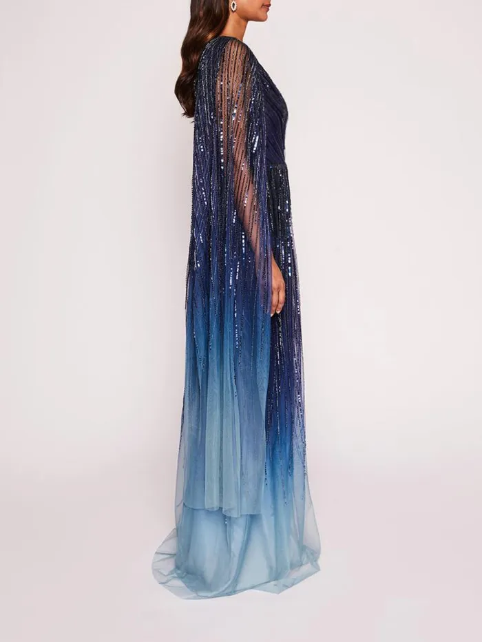 Women Marchesa Marchesa Notte Ombre Beaded Gown Navy Multi